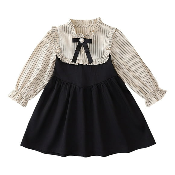 FhsagQ Dress for Girls Hotale Toddler Girl Dress Ruffle Long Sleeve Casual Tiered SDresses School Formal Party A Line Bow Princess Girls Easter Dresses Size 5/6 Black 5-6 Years