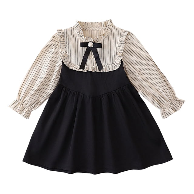 Toimothcn Robe pour Filles Tout-Petits Manches Longues Mignonne Douce Rayée Imprimée Douce Respirante Ample Été Princesse Robes Confortables Robe d'Été pour Enfants