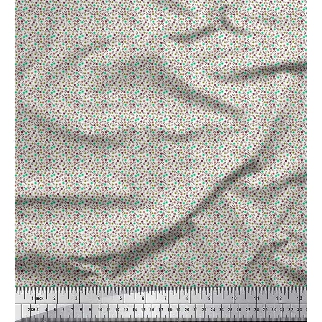 Soimoi Poly Georgette Fabric Leaves & Floral Small Printed Fabric 1 Yard 52 Inch Wide