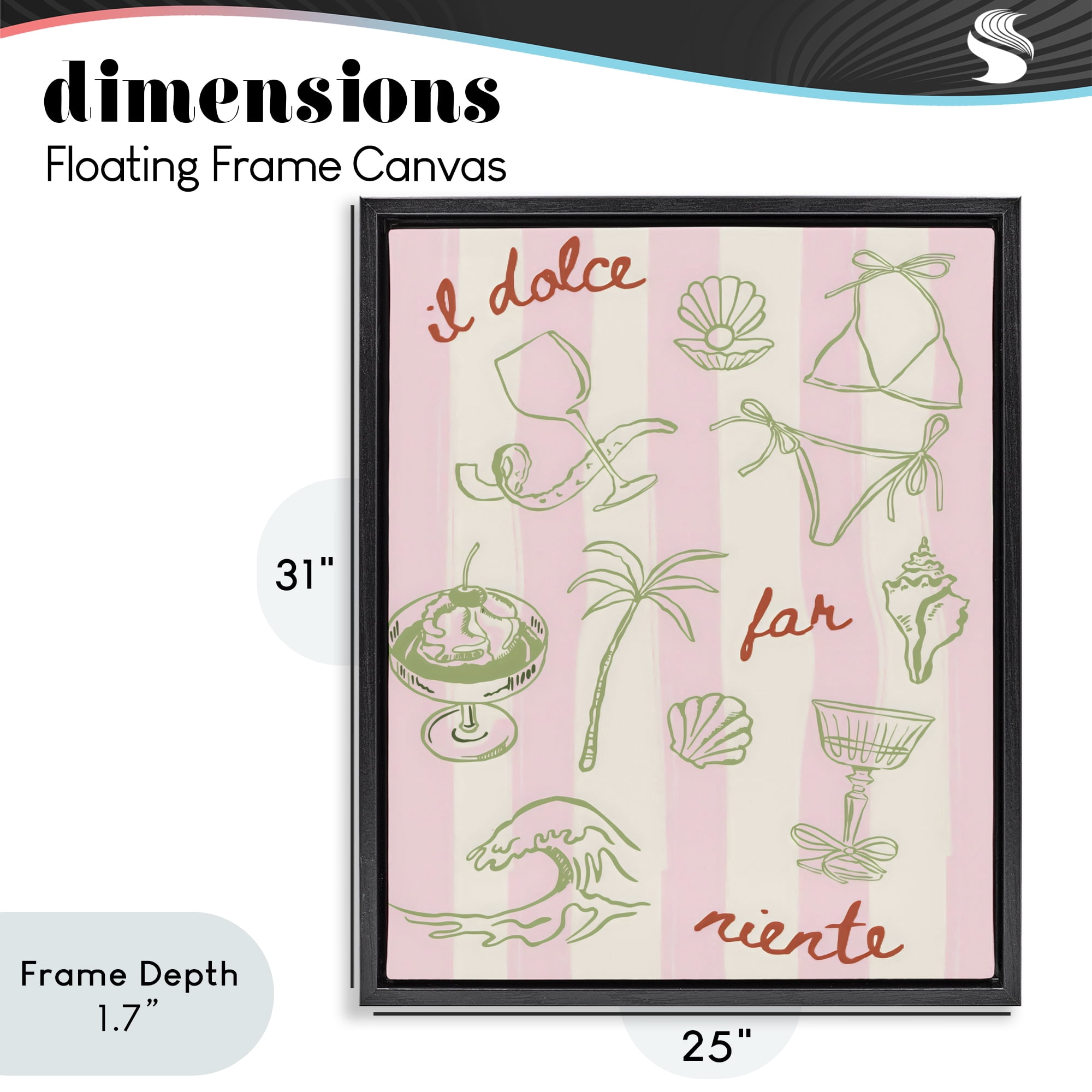Stupell Industries Il Dolce Far Niente Beach Saying Black Framed Floater Canvas Wall Art, design by The Prints Vibe