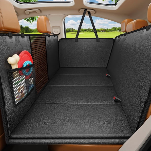 Backseat Extender for Dogs - Hard Bottom Dog Car Seat Cover for Back Seat, Dog Hammock for Car and SUV, Pet Rear Seat Protector Dogs Travel Bed with Mesh Window & Side Flaps