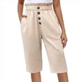 thumbnail image 2 of Pantalones Rectos de Pierna para Mujer, con Cintura Alta Elástica Fruncida, Pantalones Deportivos, Pantalones Cortos con Bolsillos, Color Albaricoque XXL, 2 of 7