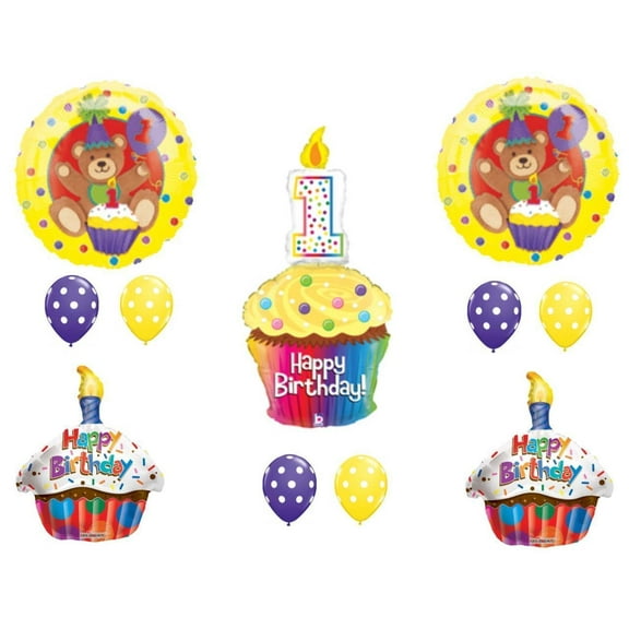 Teddy Bear Cupcake 1st Birthday Party Balloons Decoration Supplies First