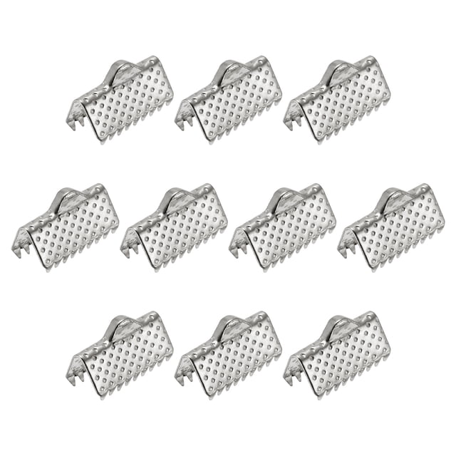 Unique Bargains 160Pack Ribbon Crimp Clamp Ends 10mm Cord End Clasp for DIY Craft Silver Tone