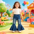 thumbnail image 2 of PLHWHYQ Girls Denim Jeans For Fall Flared Leg Fit Kids Trousers For Everyday Comfort Style Versatile Solid Color Bottoms Blue 12-24 Months, 2 of 9