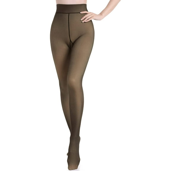 CoCopeaunt Women Fleece Lined Tights Winter Warm Fake Translucent Thermal Stretchy Pantyhose Opaque Legging