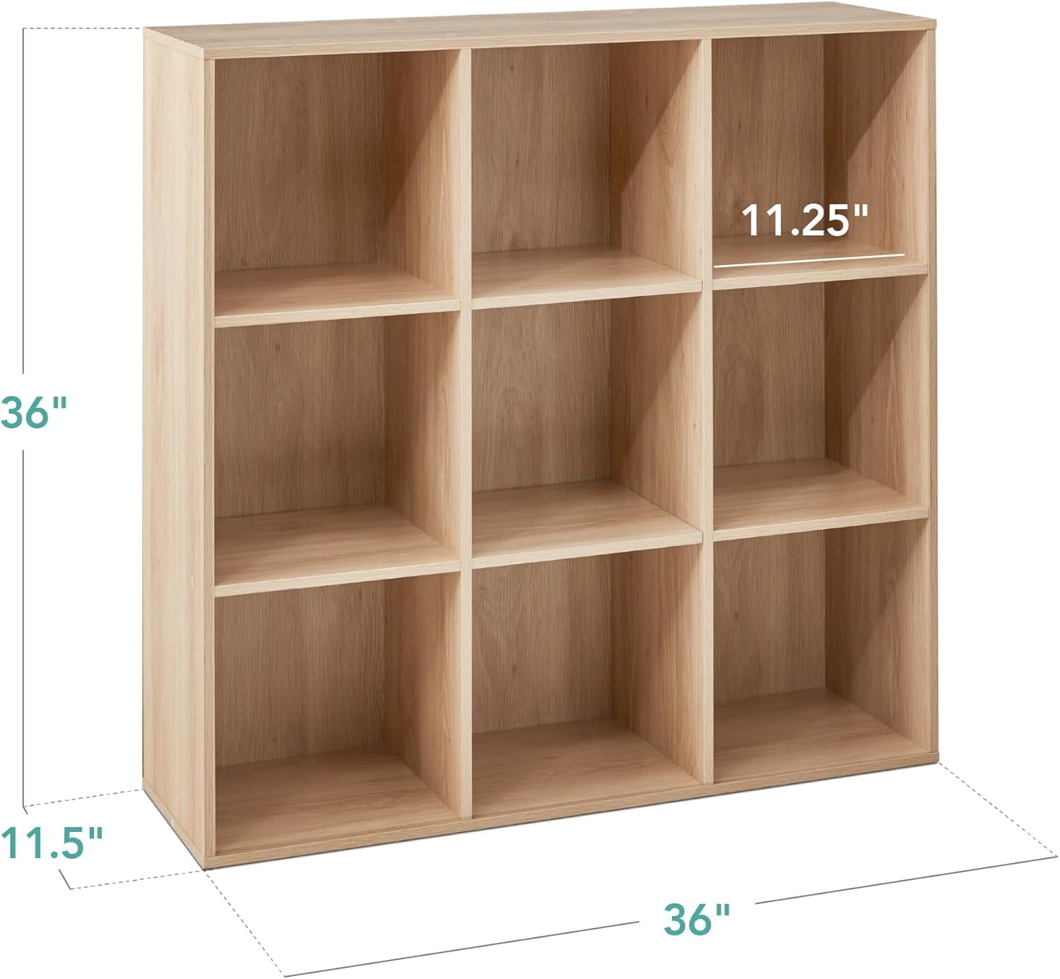 9-Cube Storage Organizer, 11in Shelf Opening, Bookcase, Display Shelf, Customizable w/ 3 Removable Back Panels - Light Oak