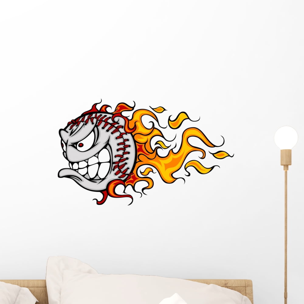 Flaming Baseball Or Softball Wall Decal By Wallmonkeys L And Stick Graphic 18 In W X 11 H Wm92602