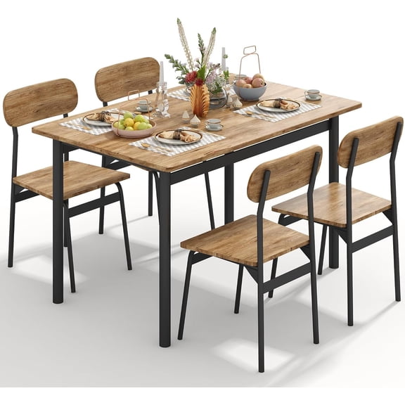 MOOSENG 5 Piece Dining Table Set for 4, Modern Kitchen Table and Chairs Set,Wood Grain Dining Room Furniture for Small Space, Apartment & Breakfast Nook, Brown & Black