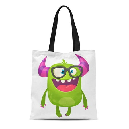 LADDKE Canvas Tote Bag Colorful Cute Cartoon Green Monster Nerd Wearing Glasses Red Durable Reusable Shopping Shoulder Grocery Bag