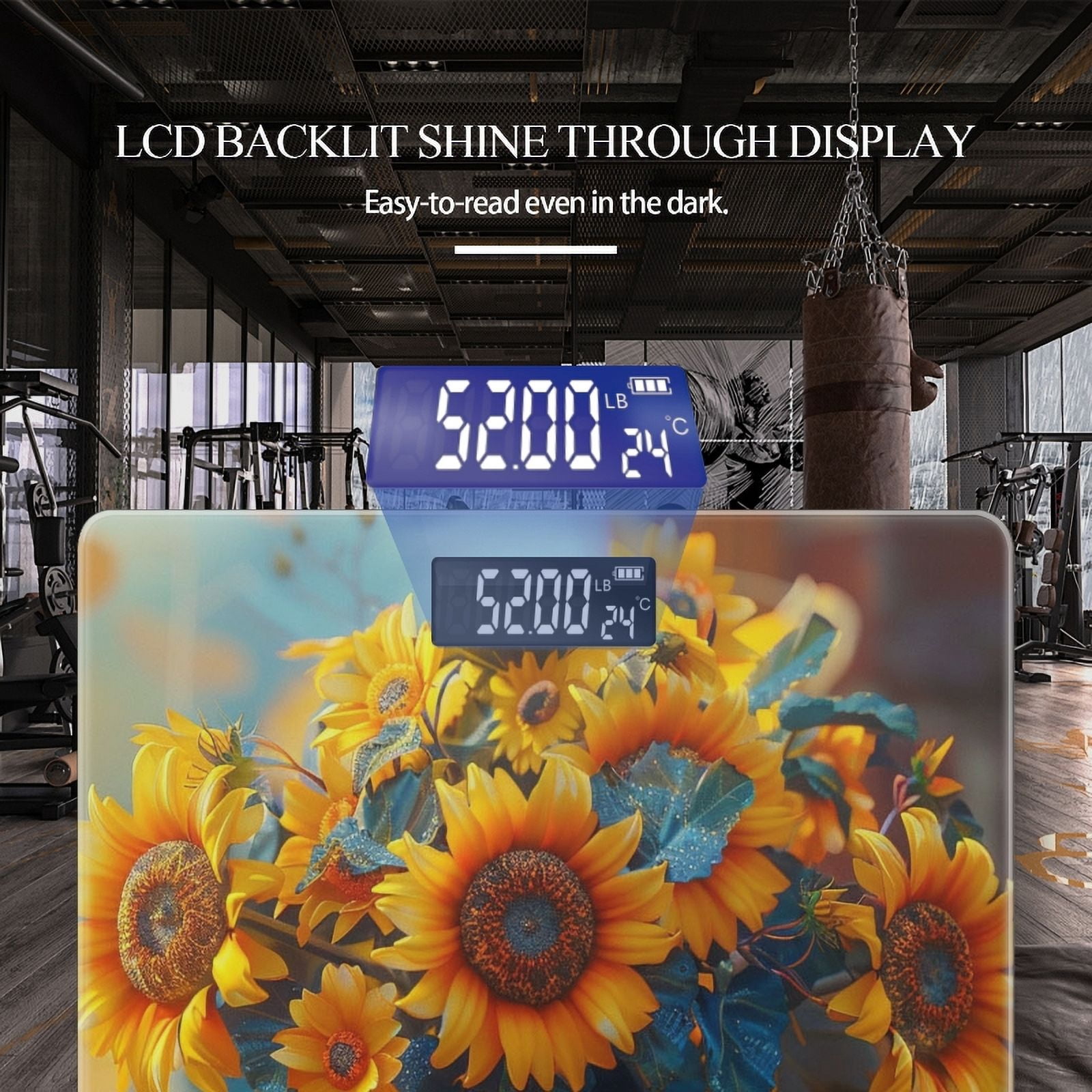 High Precision Body Weight Scale Smart Bathroom Scales with Large LCD Display(400lbs),Decorative for Bedroom-Blue Vase With Yellow Sunflowers