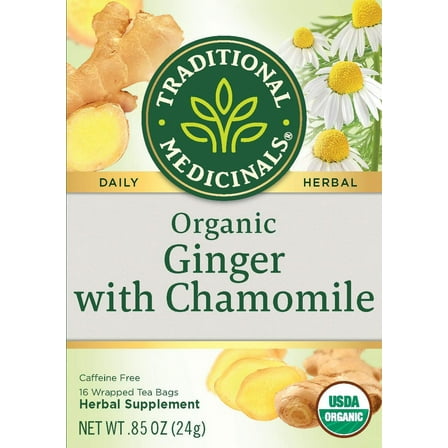Pack of 6, Traditional Medicinals Ginger & Chamomile Tea, 0.85 oz