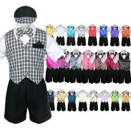 

Baby Boy & Toddler Formal Vest Shorts Check Suit Extra Vest BowTie 7pc Set S-4T