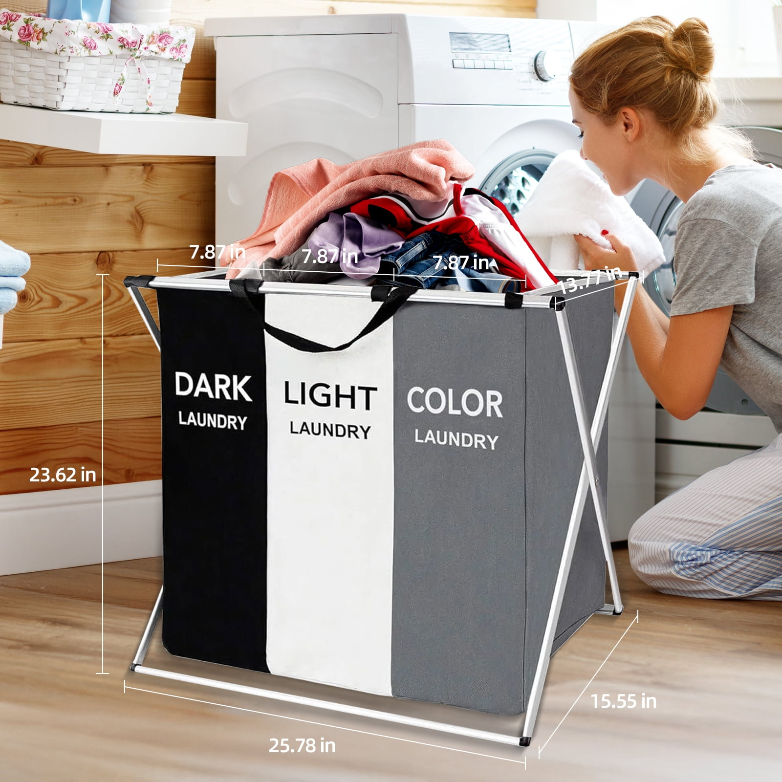 Torio 3-Compartment Collapsible Laundry Hamper photo 7