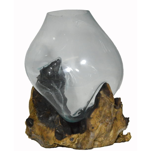 16 17 Huge Hand Mouth Molten Glass Bowl Drift Base Wood Nautical Fish Aquarium Terrarium Com - Melted Glass And Wood Terrarium 16 17 Huge Hand Mouth Molten Glass Bowl Drift Base Wood Nautical Fish Aquarium Terrarium Com - Melted Glass And Wood Terrarium