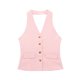 thumbnail image 1 of TRAF-Conjunto de 2 piezas con cuello Halter para mujer, chaleco sin mangas con bolsillo de una sola botonadura, Tops + bolsillos con cremallera de cintura alta, pantalón de pierna ancha, 1 of 5