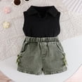 thumbnail image 4 of BOOMNY Toddler Girls Outfit Set 2 Peice Clothes Set for Girl Sleeveless Solid Color Tops Denim Shorts Cozy Kids Dailywear, 4 of 9