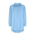 thumbnail image 3 of Cotonie Women's Button down Blouse Plus Size Long Sleeve V-neck Shirt Tops Boyfriend Blouse Blue,XXXXL, 3 of 5