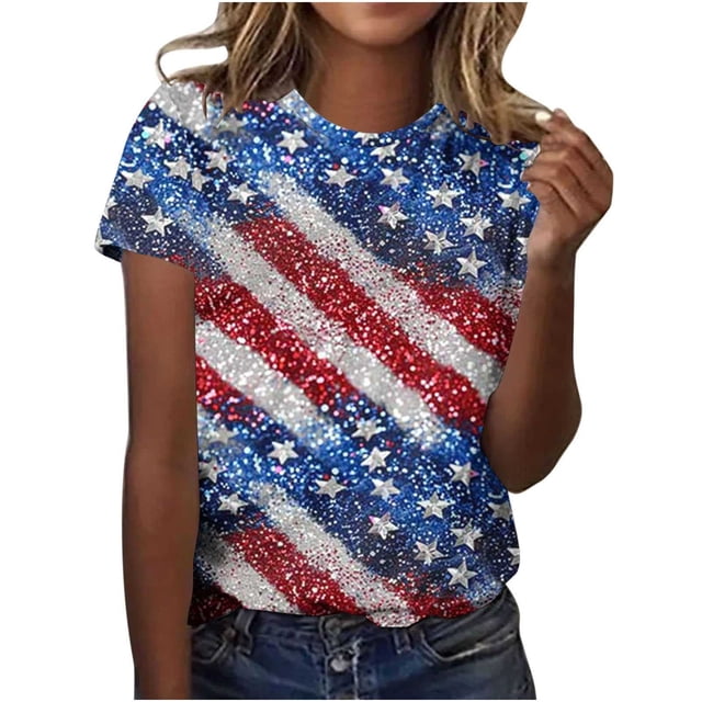 Tops de Ajuste Suelto para las Mujeres Sudadera Casual Impresa Manga Corta Cuello Redondo Superior, Poliéster