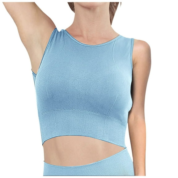 VISALY tank top with built in bra for women, Women's Wireless Outdoor and Indoor Running Yoga Sports Bra, Racer Back Tank Tops Womens Built In Bra Racer Back Sports Bra Crop Top Sports Bra, Blue,M