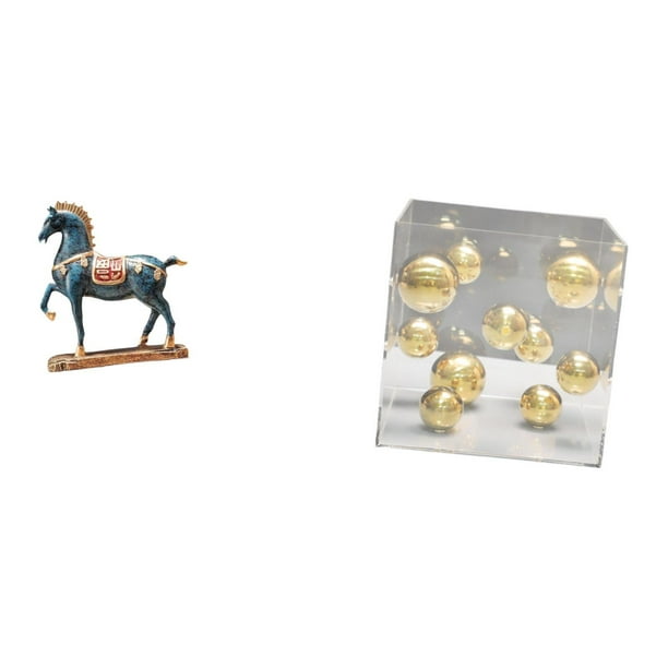Figura de caballo,Figura de caballo Escultura animal coleccionable,Caja cuadrada de acrílico,Adorno de bola de acrílico cuadrado para decoración del hogar,Caja de exhibición de acrílico