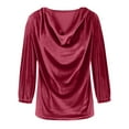 thumbnail image 3 of JIANJIA Blouses For Women Dressy Casual Velvet Solid Color Cowl Neck Long Sleeve Drape Ruched Front Autumn Winter Tops Streetwear, 3 of 5
