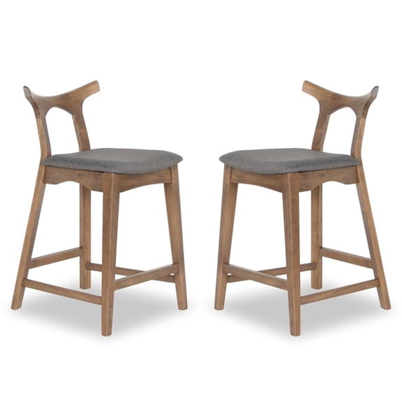 Allora 27.5" Mid-Century Fabric Upholstered Bar Stool in Gray/Walnut Stain