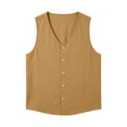 thumbnail image 6 of BLTIBY Mens Summer Linen Vest Lightweight Button Up Athletic Tank Tops Sleeveless Shirts Summer Beach Hawaiian Wear Khaki XXL, 6 of 6
