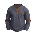 thumbnail image 2 of Mens Shirts, Long Sleeve Henley Shirts for Men Waffle Knit 3-Button Color Block Tees Lightweight Elbow Patches Fall Tops with Pocket, 2 of 6