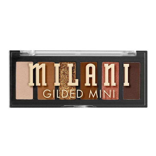 Paleta de sombras Milani mini gilded champagne problems 3.96 g con seis tonos mate y brillantes en dorados y marrones, pigmentos prensados para color intenso y larga duración, ideal para maquillaje profesional y uso diario.