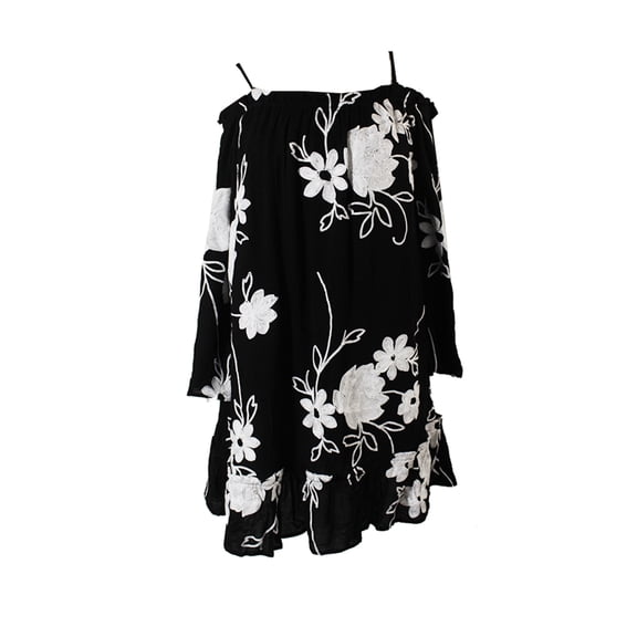 Inc International Concepts Womens Petite Black Floral Cold-Shoulder Embroidered Top PP