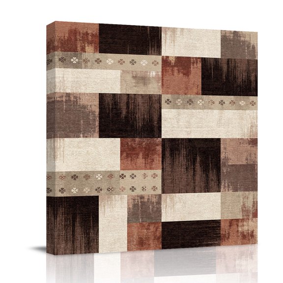 Canvas Wall Art, Brown Grey Abstract Art Framed Canvas Prints for Living Room Bathroom, Modern Geometric Aesthetics Gallery Wrapped Wall Decor for Home Office, Gifts, 12"x12" Ship Next Day