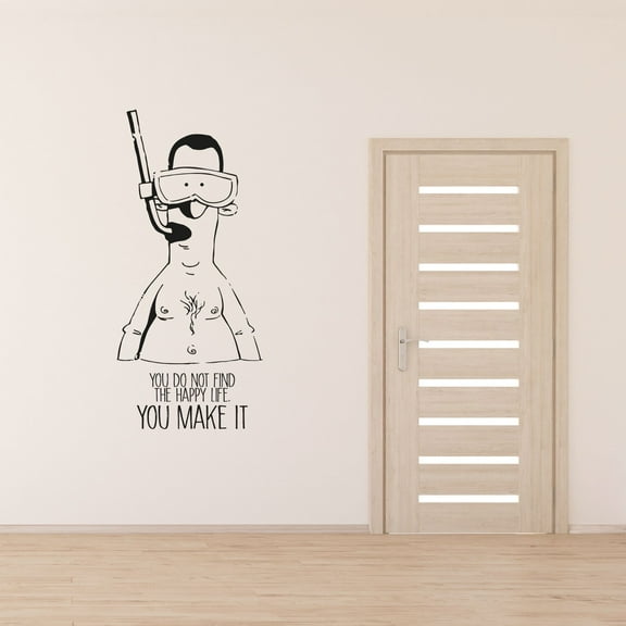 Happy Life Quote Snorkeling Snorkel Diving Swimming Underwater Quotes Vinyl Design Wall Sticker Wall Art Wall Decal Boy Girl Kid Room Pool Area Bedroom Home Decor Stickers Decoration Size (10x6 inch)