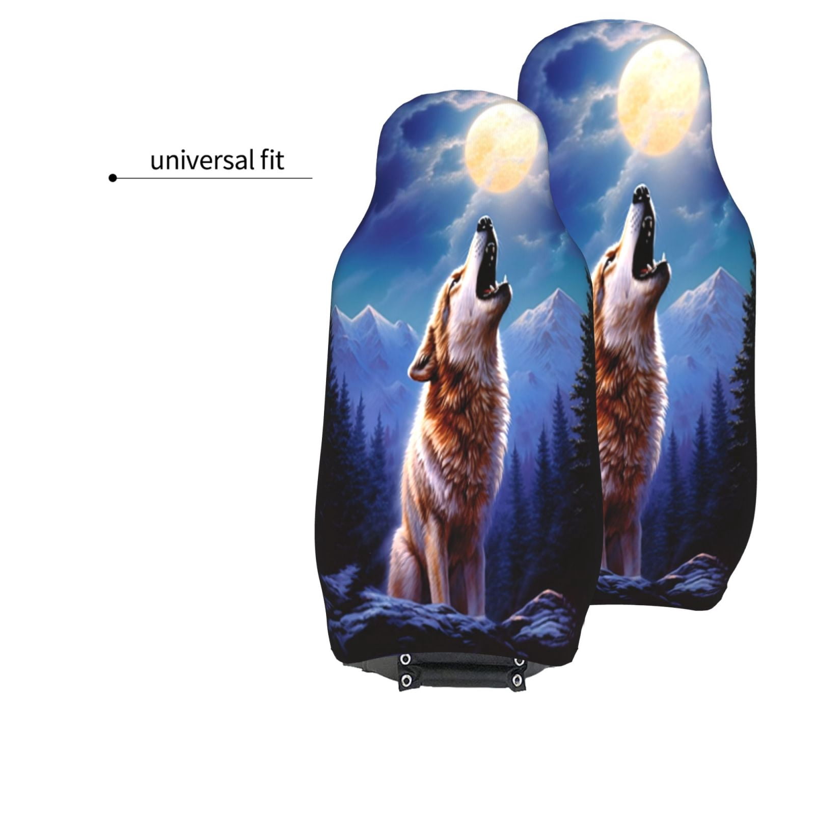 KAKALAD 3d Animal Wolf Moon 03 Car Seat Covers Set Vehicle Front Seats Protector 2 Pcs