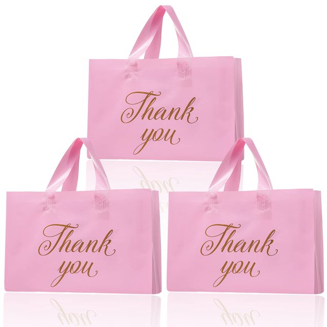 Bolsa de compras Outus Thank You, 10 x 12 pulgadas, 60 g, LDPE rosa/dorado (120)