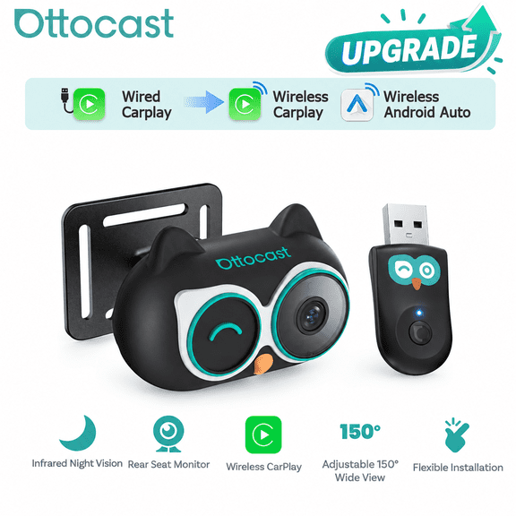 Ottocast Baby Car Camera Displaying on Car Screen,Built-in Wireless CarPlay Cabin Care Car Adapter, 1080P Clear No-Glow Night Vision,Split-Screen Navigation,150°Wide Angle