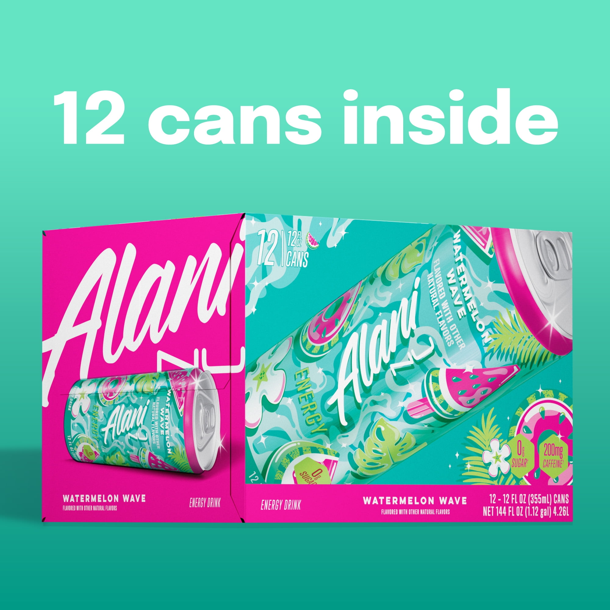 Alani Nu Sugar Free Energy Drink, Watermelon Wave, 12 fl oz, 12 Pack, Cans, 200mg Caffeine