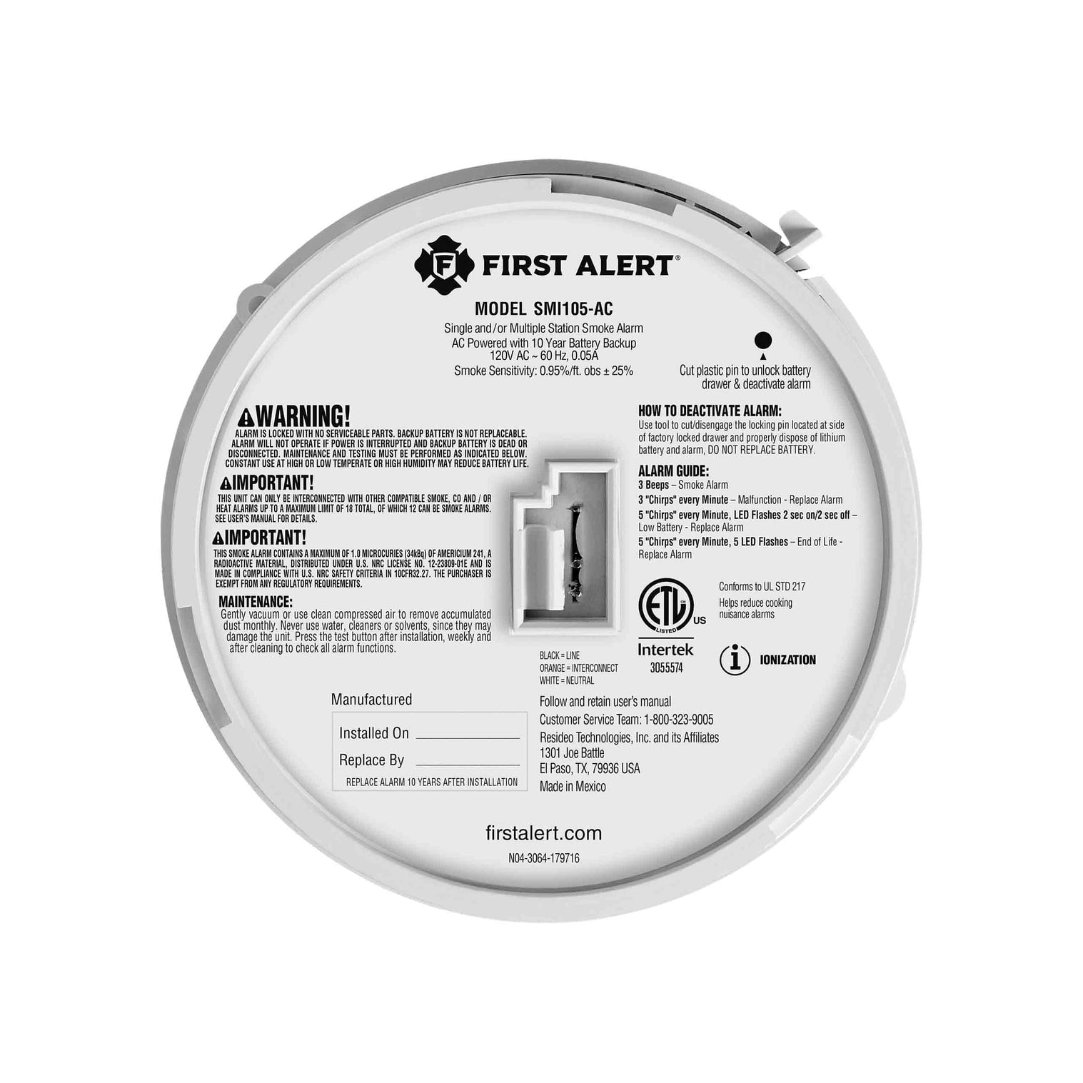 First Alert Interconnect Hardwired Smoke Alarm with 10-Year Battery Backup, 1 pk