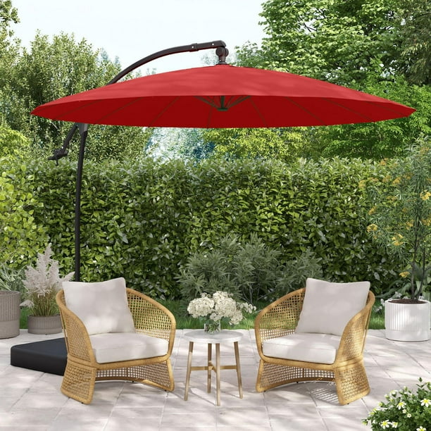 10 foot patio umbrella canada HOMETRENDS 10 ft. Offset Shanghai Patio Umbrella & Base - Salsa
