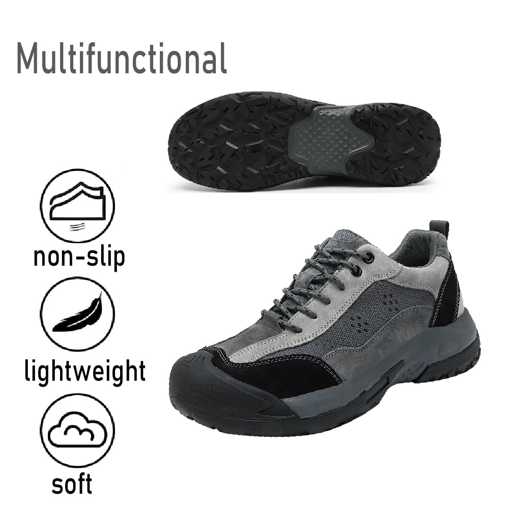 Mens Leather Outdoor Hiking Shoes Casual Breathable Sneakers Non-slip Wearable Work Shoes Comfortable Driving Shoes Gray 8 UK