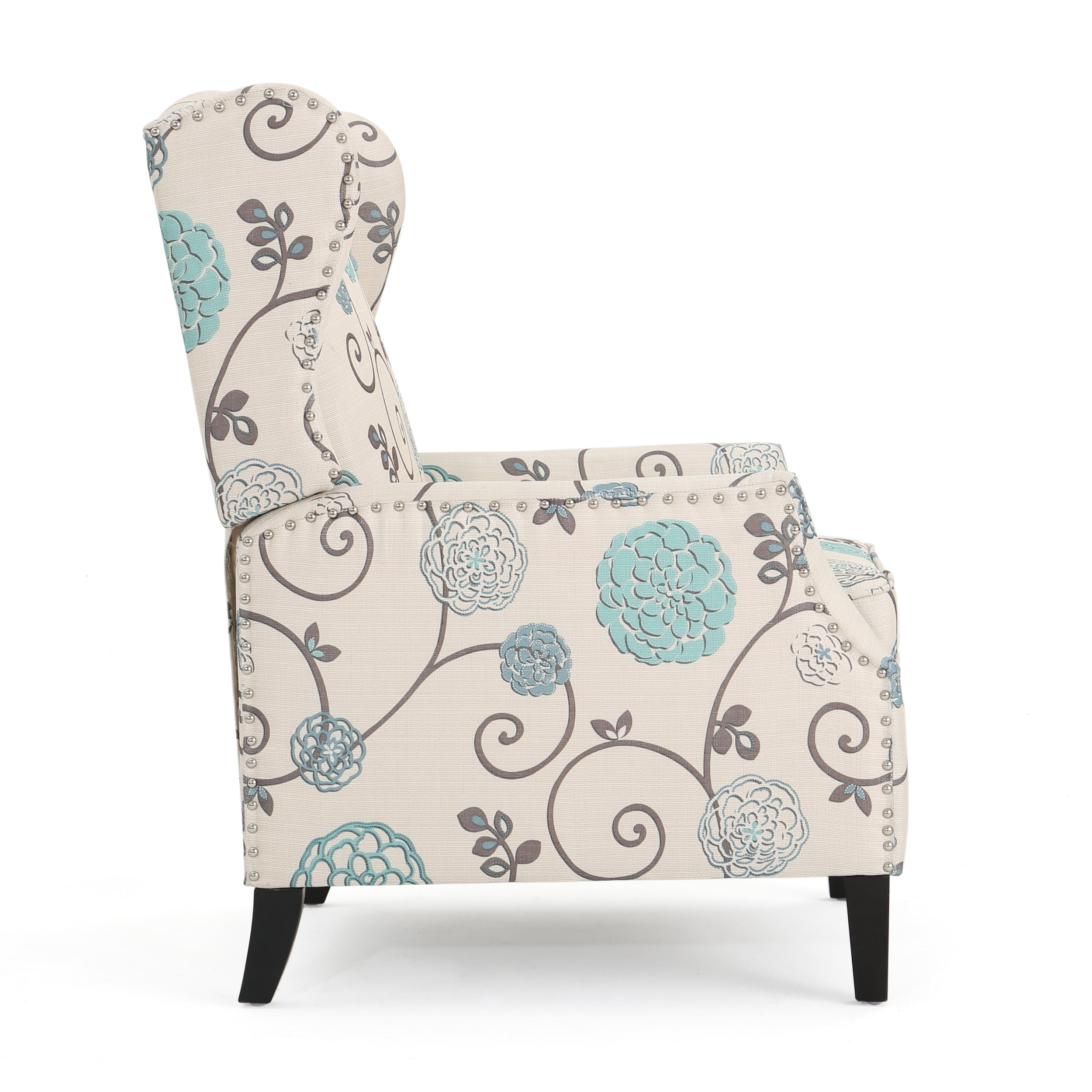 Noble House Demi Wingback Fabric Recliner, Set of 2, Light Beige, Blue