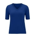 thumbnail image 4 of Women's Short Sleeve Sweaters Sweaters for Women Lightweight Soft Knitted T-Shirt Shirts Blouses V Neck Knit Shirts Summer Sweater T Shirts Sweater Sweater Shirts Pullover Tops Blue XL, 4 of 9
