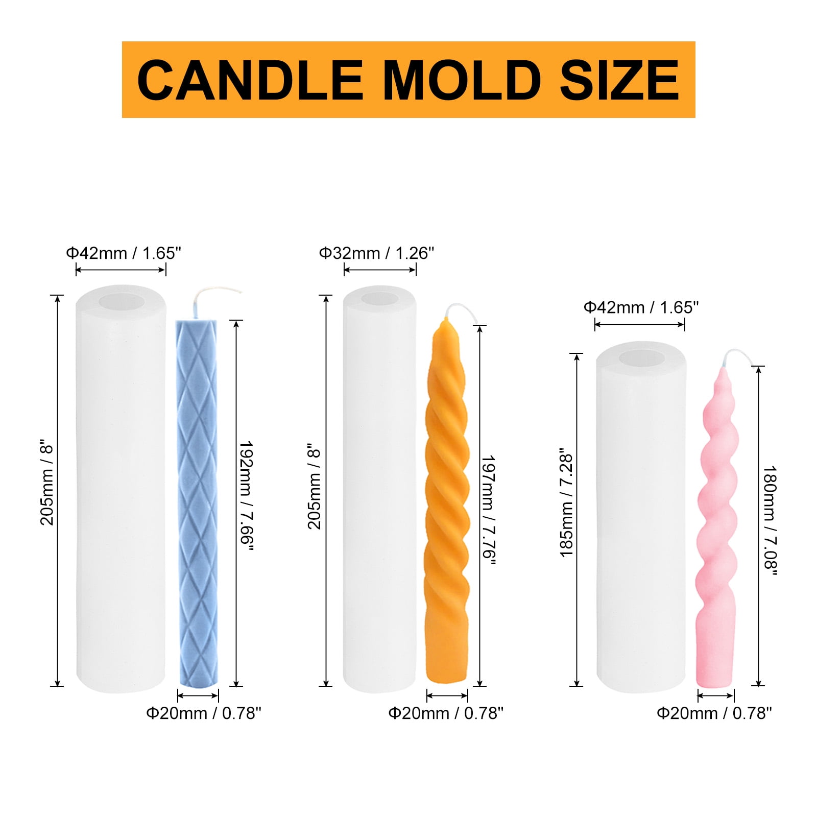 Uxcell Taper Candle Making Mold 3D Spiral Taper Candle Mold Long Twisted Silicone Candle Mold Taper Candle Moulds 3Pack