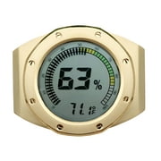 Prestige Import Group Distinctive Watch Style Bezel & Case Thermometer Hygrometer for Humidity & Temperature Monitoring with Digital LCD Display Gauge - Gold