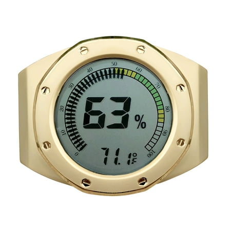 Prestige Import Group Distinctive Watch Style Bezel & Case Thermometer Hygrometer for Humidity & Temperature Monitoring with Digital LCD Display Gauge - Gold