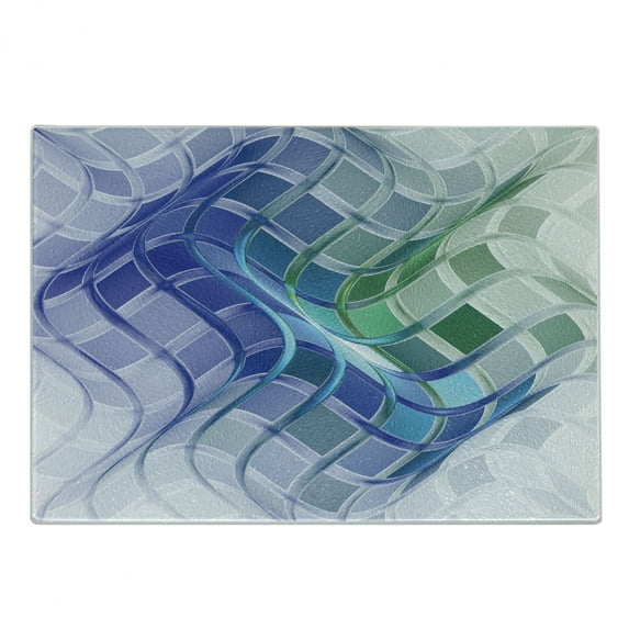 Trippy Cutting Board, Abstract Squares with Wavy Form Psychedelic Fractals Mental Absorbing Image Print, Decorative Tempered Glass Cutting and Serving Board, Small Size, Multicolor, by Ambesonne