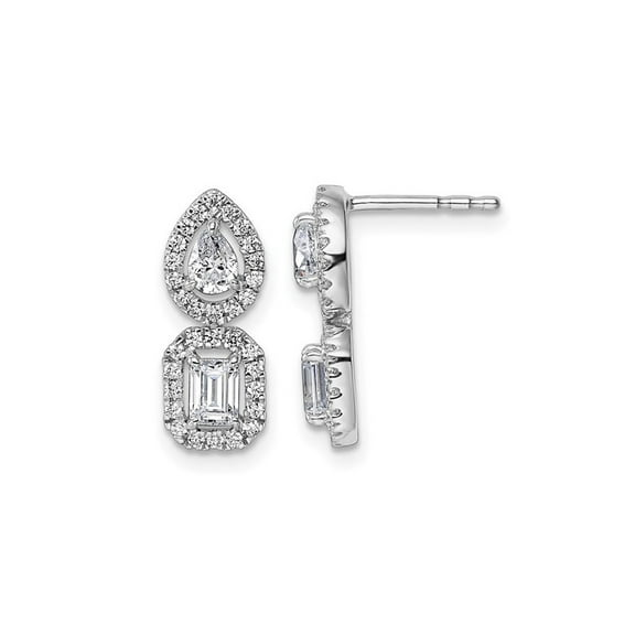 7/8 Carat (Ctw) Lab-Grown Diamond Halo Dangle Earrings in 14K White Gold