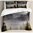 thumbnail image 1 of Yosemite Duvet Cover Set Queen Size, Yosemite Valley Autumn View with Dark Clouds Heavy Haze Rainy Day Landscape Print, Decorative 3 Piece Bedding Set with 2 Pillow Shams, Green Grey, by Ambesonne, 1 of 3
