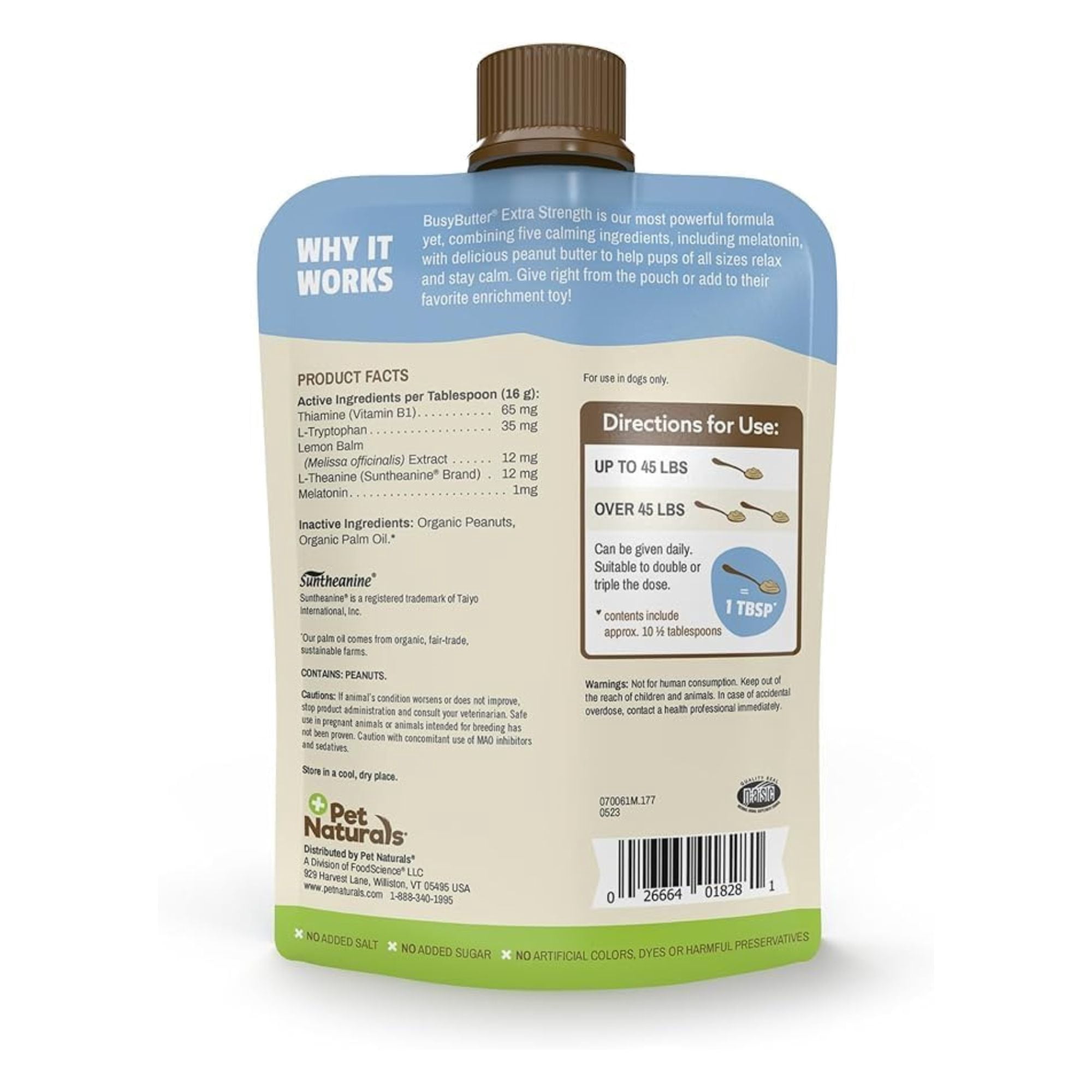 (6 pack) Pet Naturals Calming Busy Butter Extra Strength, Peanut Butter for Dogs, 6oz Squeeze Pouch