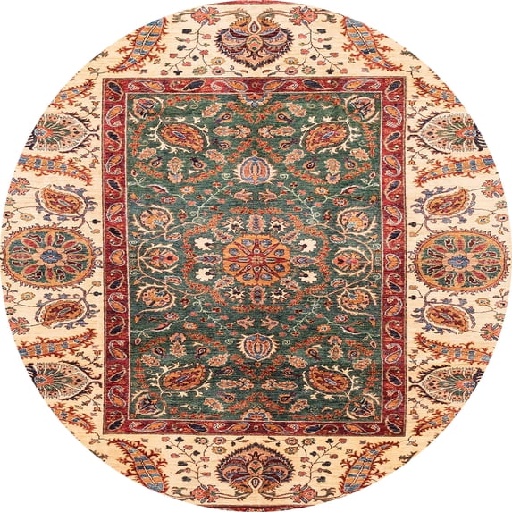 Ahgly Company Machine Washable Indoor Round Abstract Yellow Area Rugs, 7' Round